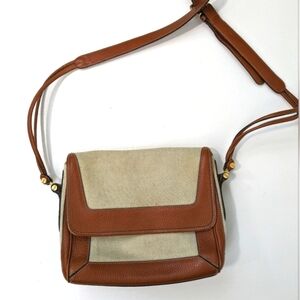 Vintage Bally Cream Canvas with Brown Leather Bag
